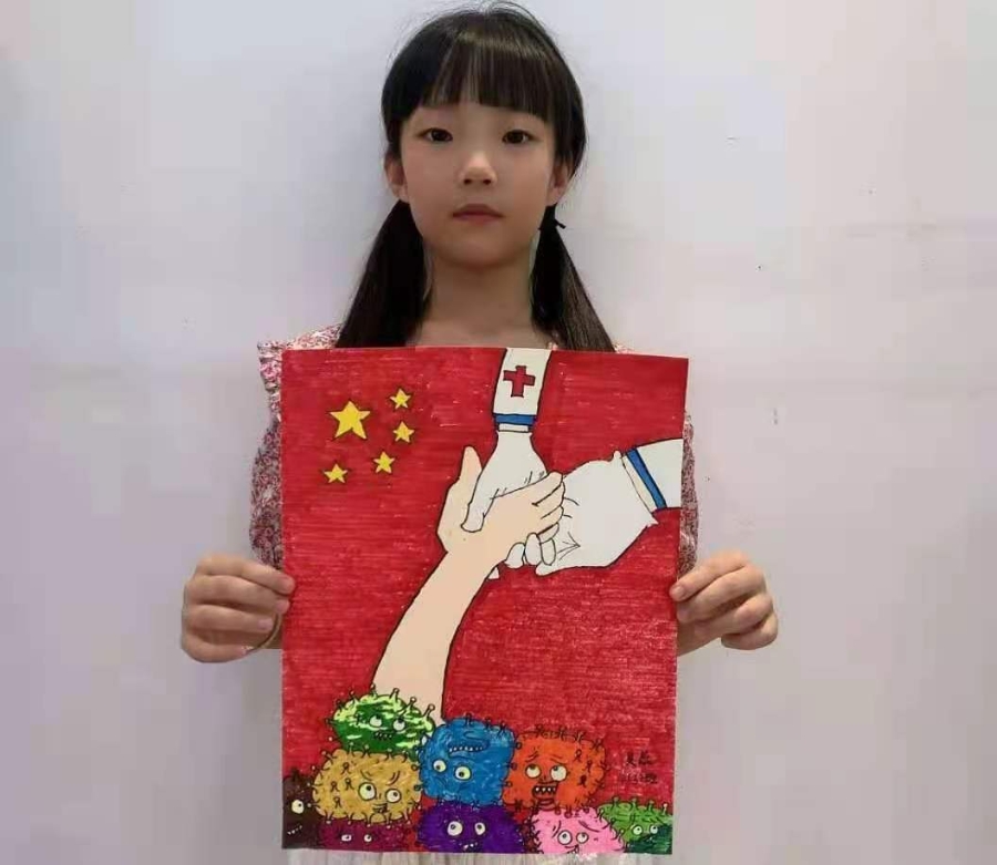 68686868 学生作品紧扣疫情防控主题,表达了孩子们对抗疫一线